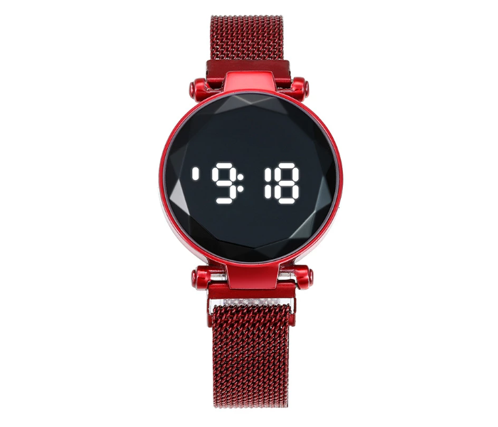 Fashionable Iron Strap Digital Display Magnetic Watch For Women - Red - Zoom Image 3