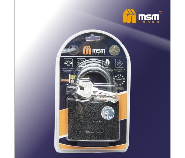 MSM TS1-60 60mm Spain Pad Lock with Secure Locking Keys - Black - Zoom Image 1