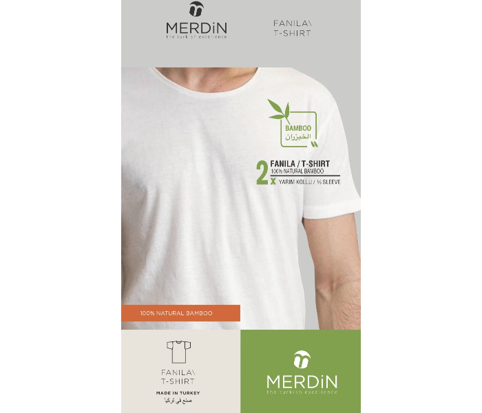 Merdin Fannila 2 Piece Small Bamboo Cotton Anti-Bacterial Sweat Absorbing Eco-Friendly Inner Vest For Men -White - Zoom Image 2