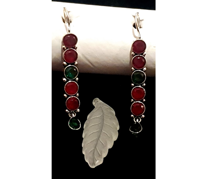 Strabella B4-03a Premium Quality Stones In German Silver Earing -Red and Gold - Zoom Image