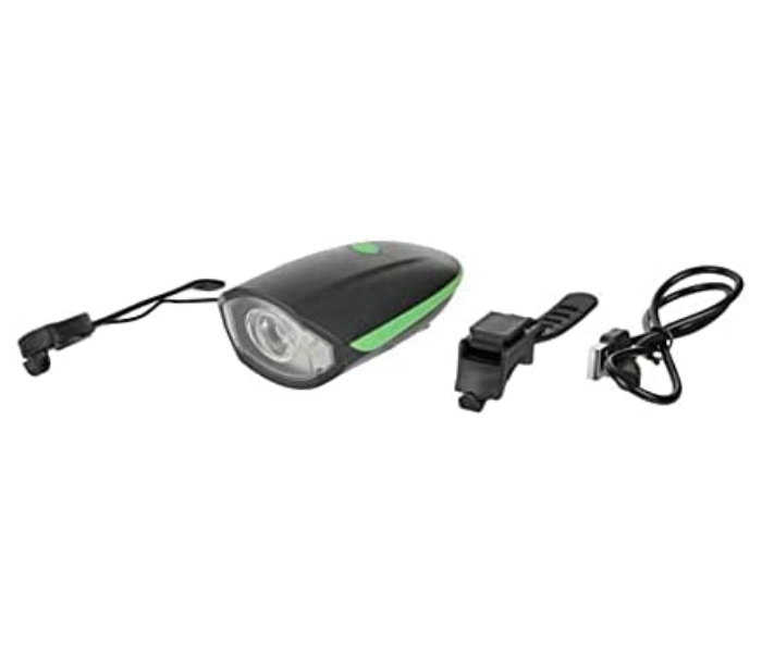 B09DBPC7RK2 Super Bright Waterproof USB Rechargeable Bicycle with Front Headlight and Bell Horn - Black and Green - Zoom Image