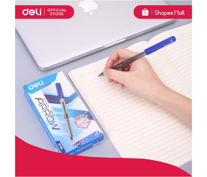 Deli Q00930 12 Piece 0.7mm Mini Tip Ball Point Pen - Blue - Zoom Image 1