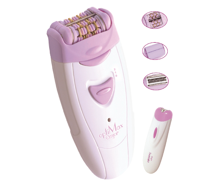 Emjoi AP-98RU-AP9T Epilator with Three Interchangeable Heads and Twin Opposite Rotating Tweezers -Pink and White - Zoom Image