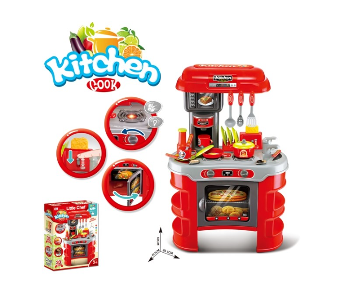 008-908A Kitchen Playset with Light and Sound for Kids - Red and Grey - Zoom Image