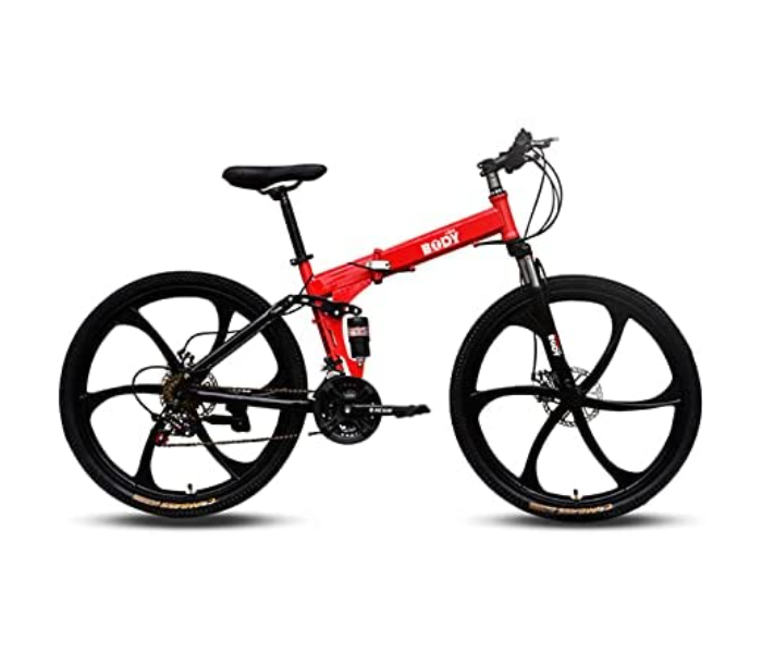 Body Line Sport FLD6K2 26 Inch Super Hero Folding Bicycle with Double Disk Brake and Shock Absoration Front Fork - Red - Zoom Image