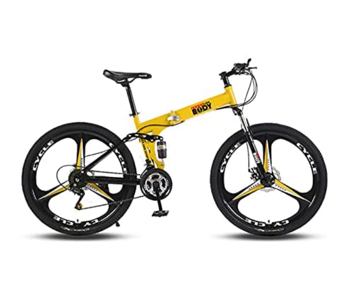 Body Line Sport FLD3K4 24 Inch Super Hero Folding Bicycle with Double Disk Brake and Shock Absoration Front Fork - Yellow - Zoom Image