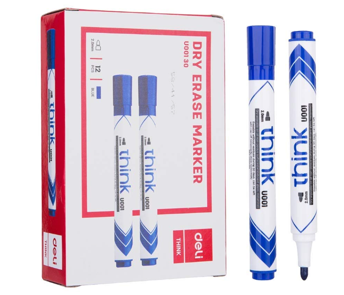 Deli U00130 12 Piece 2.0mm Bullet Tip Dry Erase Marker - Blue - Zoom Image 1