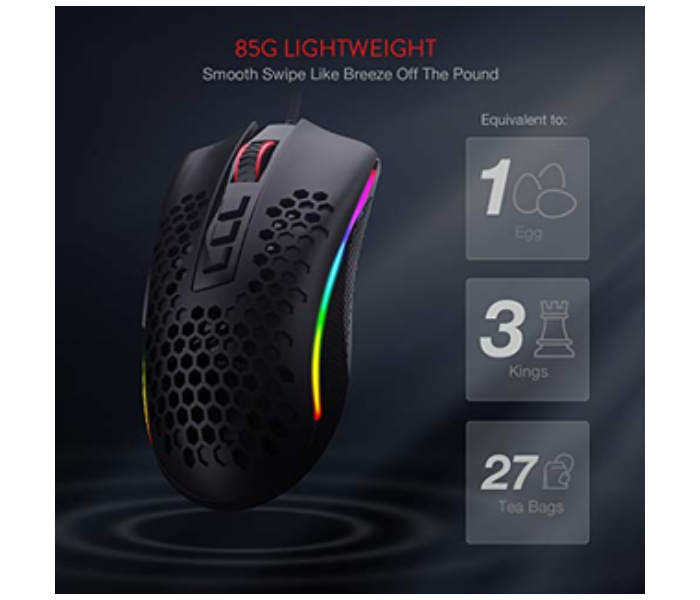 Redragon M808 85g Ultralight Honeycomb Shell 12400 DPI Optical Sensor RGB Gaming Mouse - Black - Zoom Image 4