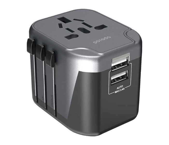 Porodo PD-303UTV-BK 2.4A 3 Ports Dual USB Port Universal Travel Wall Adapter with Over Heat Protection and Fire Proof Material - Black - Zoom Image