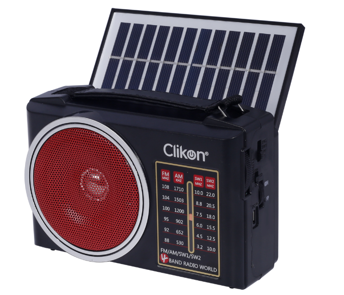 Clikon CK838 1200mAh Radio with Solar Panel - Black - Zoom Image 1