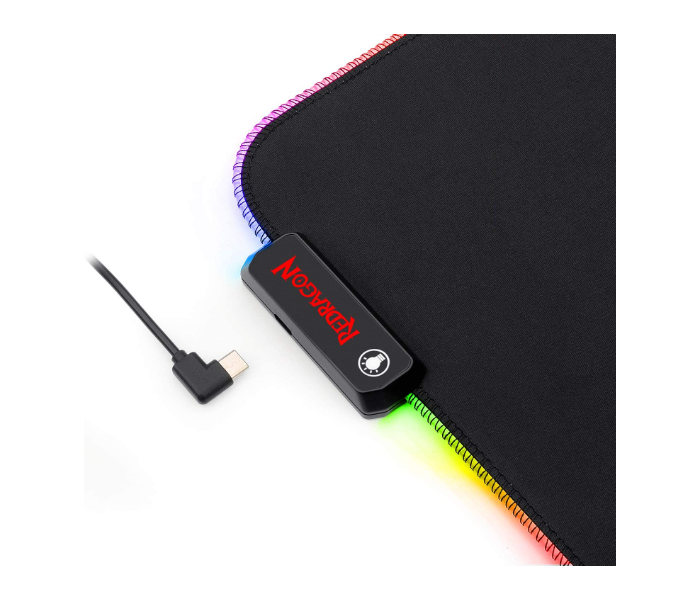 Redragon P026-RGB Pluto RGB LED Large Soft Matt Gaming Mouse Pad with Nonslip Base and Stitched Edges - Black - Zoom Image 4