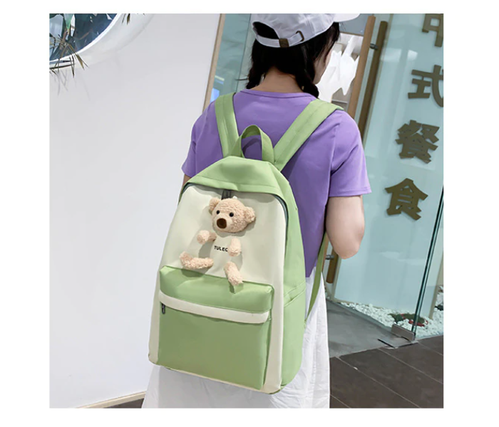 4 Pieces Fashion Cute Bear Canvas Shoulder School Bag for Teenage Girls - Green - Zoom Image 3