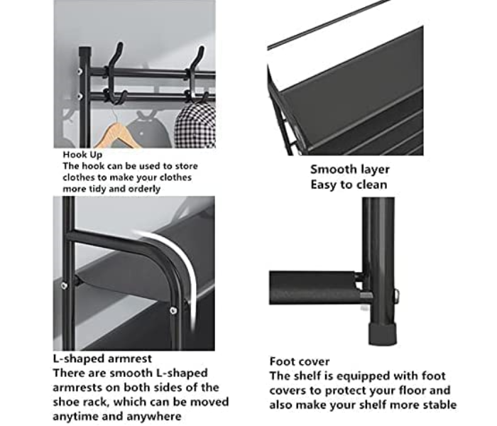4-Tier Shoe Bench and 8 Hooks Multifunctional Shoe and Hat Rack Storage Shelf - White  - Zoom Image 5