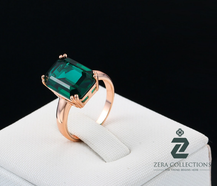 Zera Anika Adjustable Brass With Gold Plated Trendy Ring For Women -Green - Zoom Image