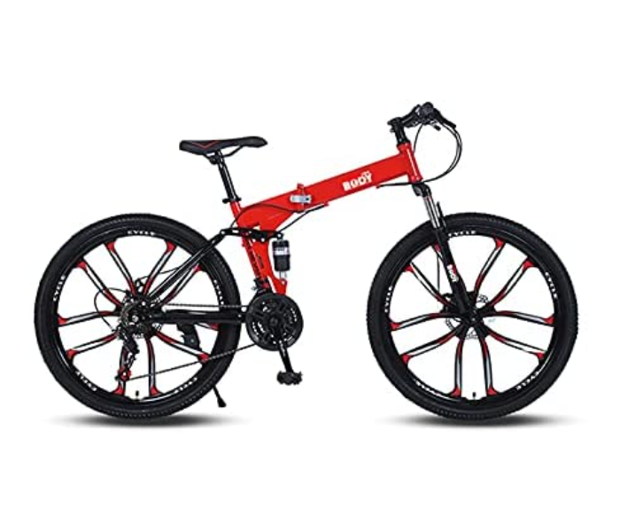 Body Line Sport FLD10K2 26 Inch Super Hero Folding Bicycle with Double Disk Brake and Shock Absoration Front Fork - Red - Zoom Image