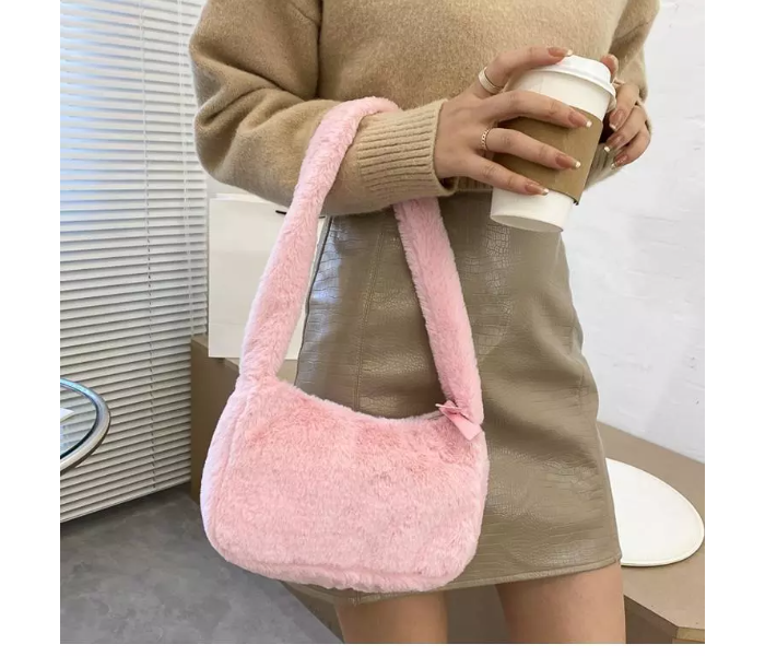 Women Soft Plush Hobos Furry Clutch Purse Fashion Shoulder Baguette Underarm Bag - Pink - Zoom Image 2