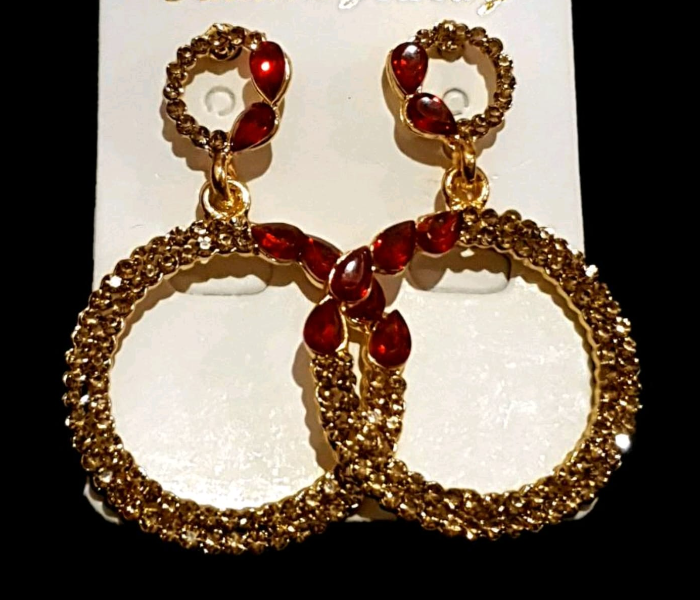 Strabella ER20-09 Beautiful Stone Studded Dangle Earring for Women - Golden and Red - Zoom Image