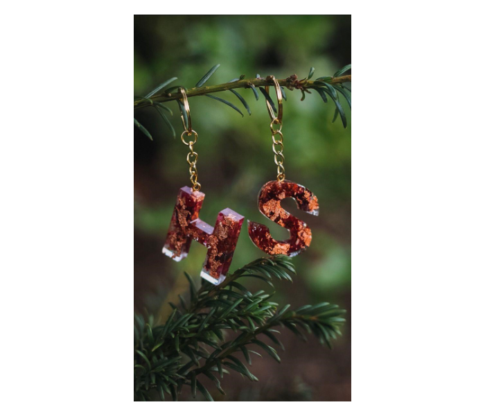 Resin 802 Personalised Keychains With Rose Gold Flakes Combo - Red and Gold - Zoom Image