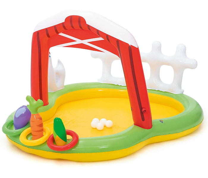 Bestway 53065 1.75Mx1.47Mx1.02M Vinyl Little Farmer Paddling Play Center -Green and Yellow - Zoom Image