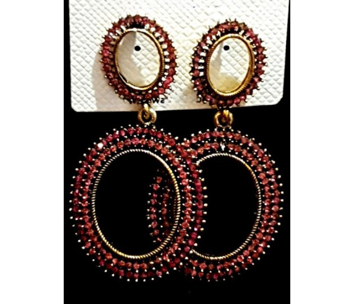 Strabella B1-01 Beautiful Stone Studded Dangle Earring For Women -Red and Gold - Zoom Image