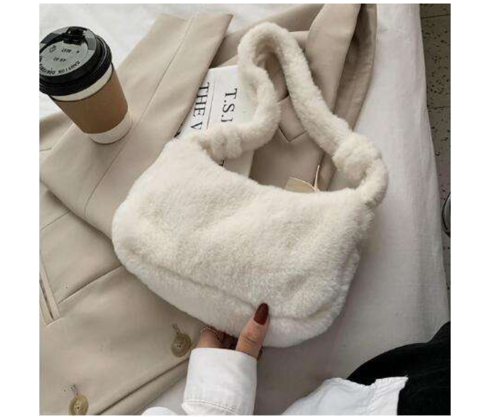 Women Soft Plush Hobos Furry Clutch Purse Fashion Shoulder Baguette Underarm Bag - White - Zoom Image 2