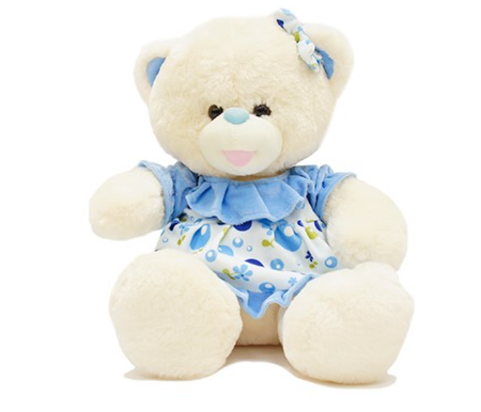 W4-4724-2 33CM Dressed Bear Soft Doll for Kids - Cream and Blue - Zoom Image