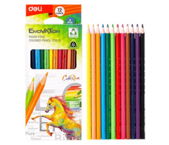 Deli C113-12 3mm 12 Colors Enovation Wood Free Lead Colored Pencil - Zoom Image