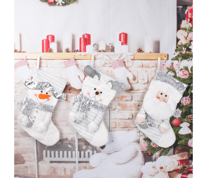 Christmas Themed Party Decor Hanging Cloth Stockings -Silver - Zoom Image 1