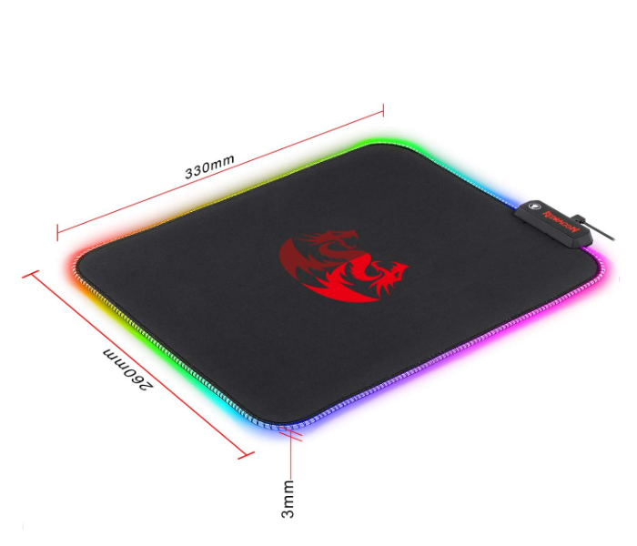 Redragon P026-RGB Pluto RGB LED Large Soft Matt Gaming Mouse Pad with Nonslip Base and Stitched Edges - Black - Zoom Image 3