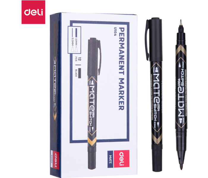 Deli U10420 12 Piece Mate Twin Permanent Marker - Black - Zoom Image 2