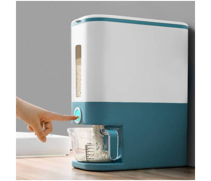 Rice or Pulse 10Kg Dispenser with Measuring Cup - White and Blue - Zoom Image 1