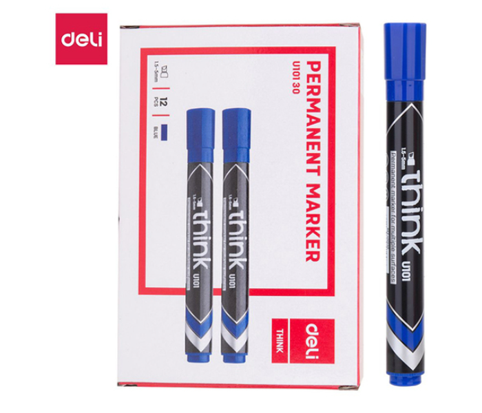 Deli U10130 12 Piece 1.5-5mm Chisel Tip Permanent Marker - Blue - Zoom Image 1