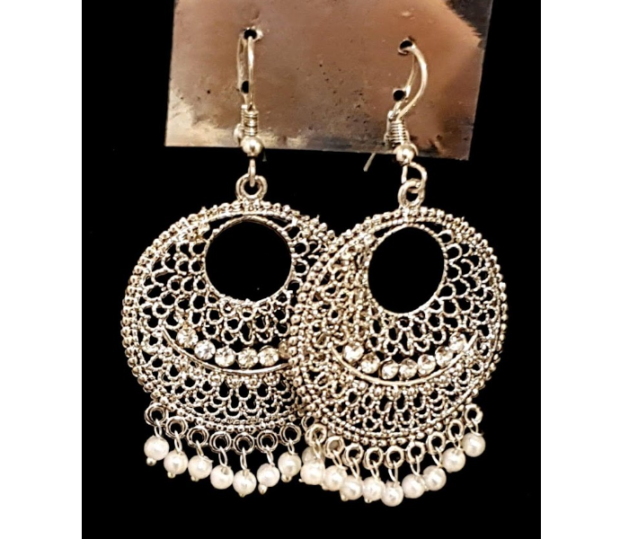 Strabella TBS05 Dangle Earring For Women With Small White Beads -Silver - Zoom Image