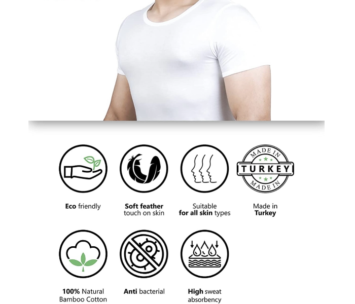 Merdin Fannila XL Bamboo Cotton Anti-Bacterial Sweat Absorbing Eco-Friendly Inner Vest For Men -White - Zoom Image 3