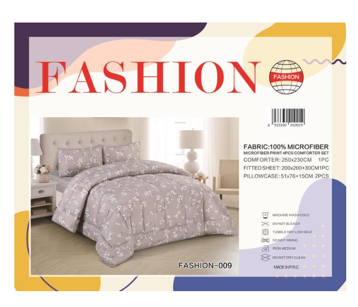 Fashion Microfiber Print 4 Piece Comforter Set 009 - Grey - Zoom Image