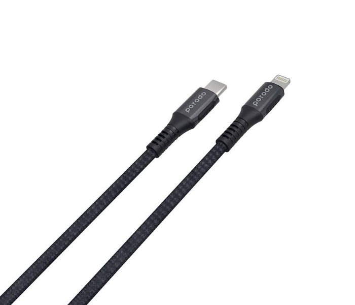 Porodo PD-2PDCL-BK 2 Meter 3A Braided Aluminum Fast Charging Type-C to Lightning PD Cable - Black - Zoom Image 3