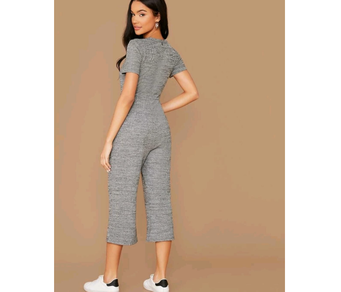 Stylish Tie Front Marled Large Jumpsuit for Women - Grey - Zoom Image 2