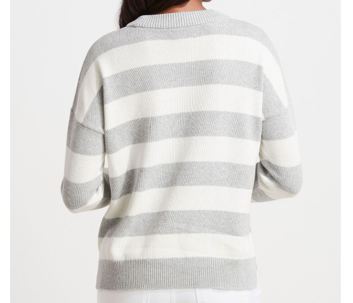 1010 Womens Stripped Long Sleeve Hoodie - Grey - Zoom Image 3