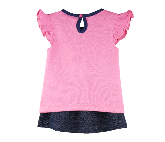 Popees Zest Comfortable Half Sleeve Top with Skirt for 1 Year Babies - Pink and Blue - Zoom Image 2