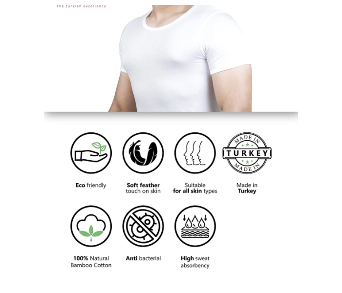 Merdin Fannila 2 Piece Medium Bamboo Cotton Anti-Bacterial Sweat Absorbing Eco-Friendly Inner Vest For Men -White - Zoom Image 3