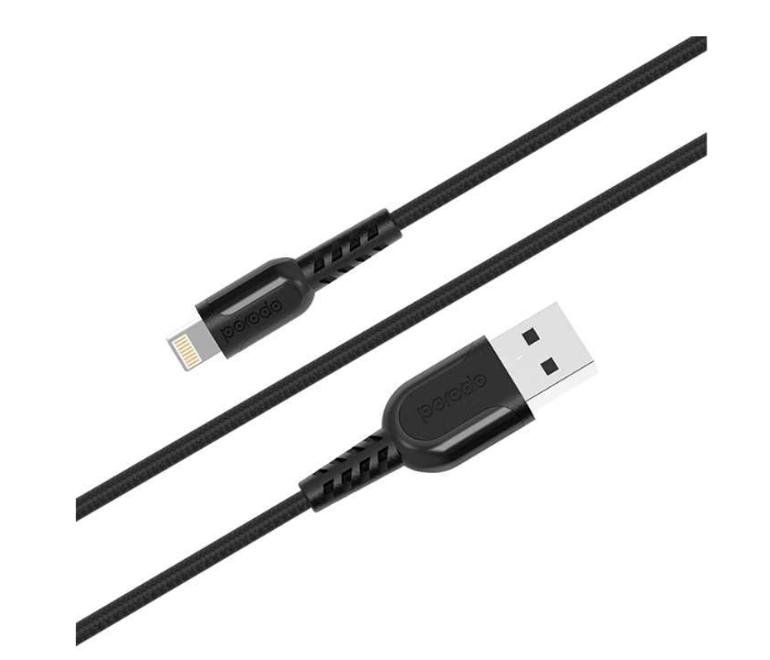 Porodo PD-LMETRP24-BK 2.4 Meter Super Durable and Fast Charging Metal Braided Lightning Cable - Black - Zoom Image