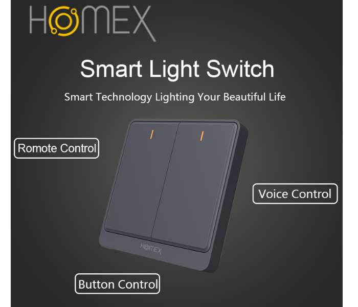 Homex HM015 Smart Wifi Gang 2 Switches - Black - Zoom Image 2