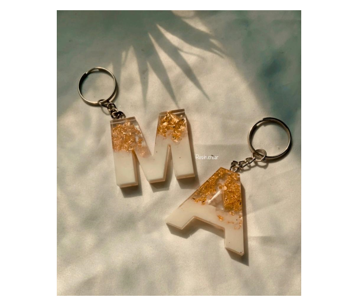 Resin 801 Personalised Keychains With Gold Flakes Combo - White and Gold - Zoom Image