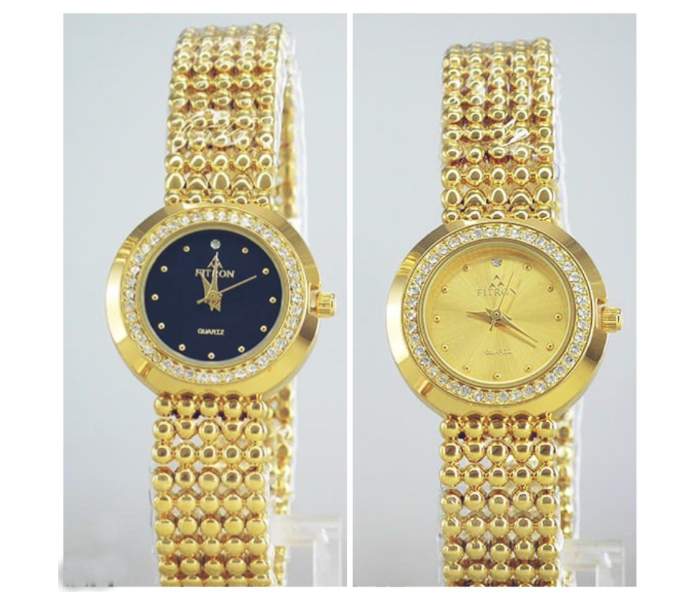 Fitron 8908 1 Piece Ladies Fancy Stone Analog Watch for Women - Fancy Gold - Zoom Image