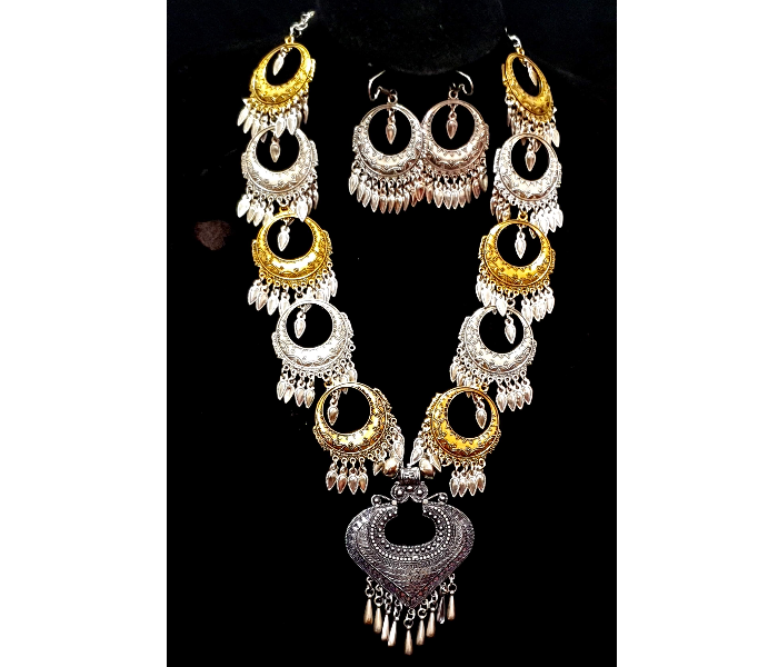 Strabella NC5-01 German Necklace with Earring Set for Women - Silver and Golden - Zoom Image