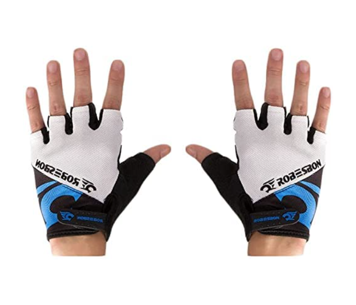 XL Breathable Mesh Bicycle Gloves with Half Finger Exercise Glove - White and Blue - Zoom Image