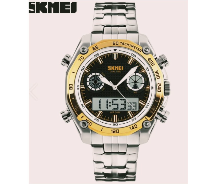 Skmei 1204 Gents Chain Double Time Analog Watch for Men - Gold - Zoom Image