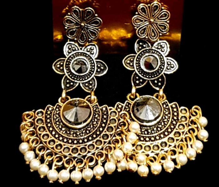 Strabella ER20-08 Beautiful Antique Dangle Earring with Beads for Women - Silver and Golden - Zoom Image