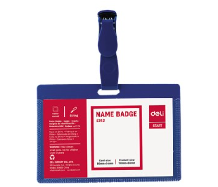 Deli 5742 90 x 54mm Name Badge Lanyard Card - Blue - Zoom Image