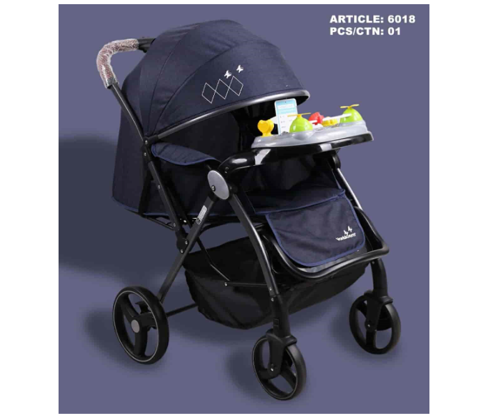 6018 One Hand-Folding Stroller With Musical Tray and Adjustable Push Handlebar - Black - Zoom Image